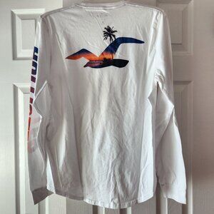 Hollister Long Sleeve Curved Hem Graphic Tee Shirt